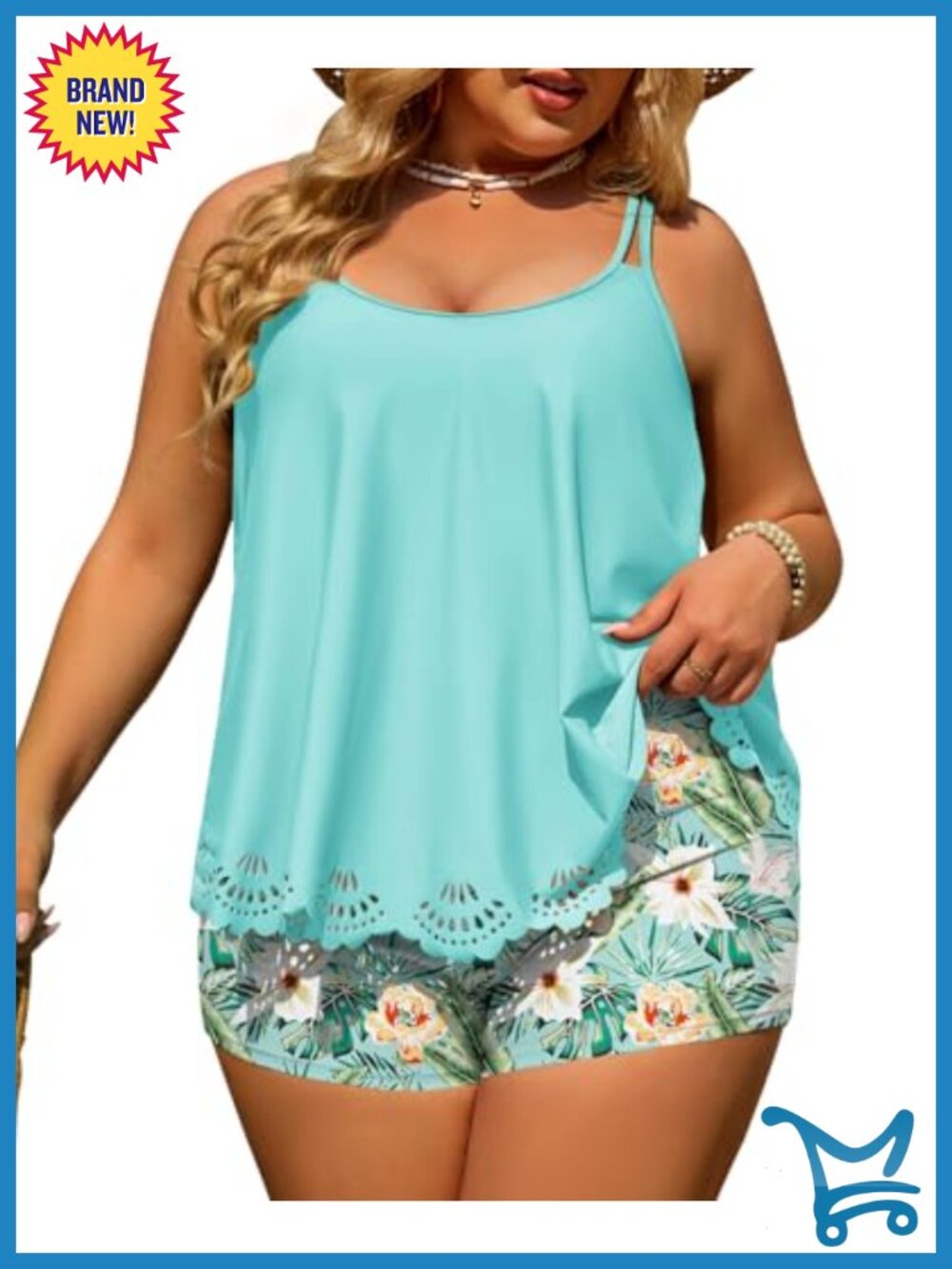 Plus Size Tankini Swimsuit Two Piece High Waisted Boyshort